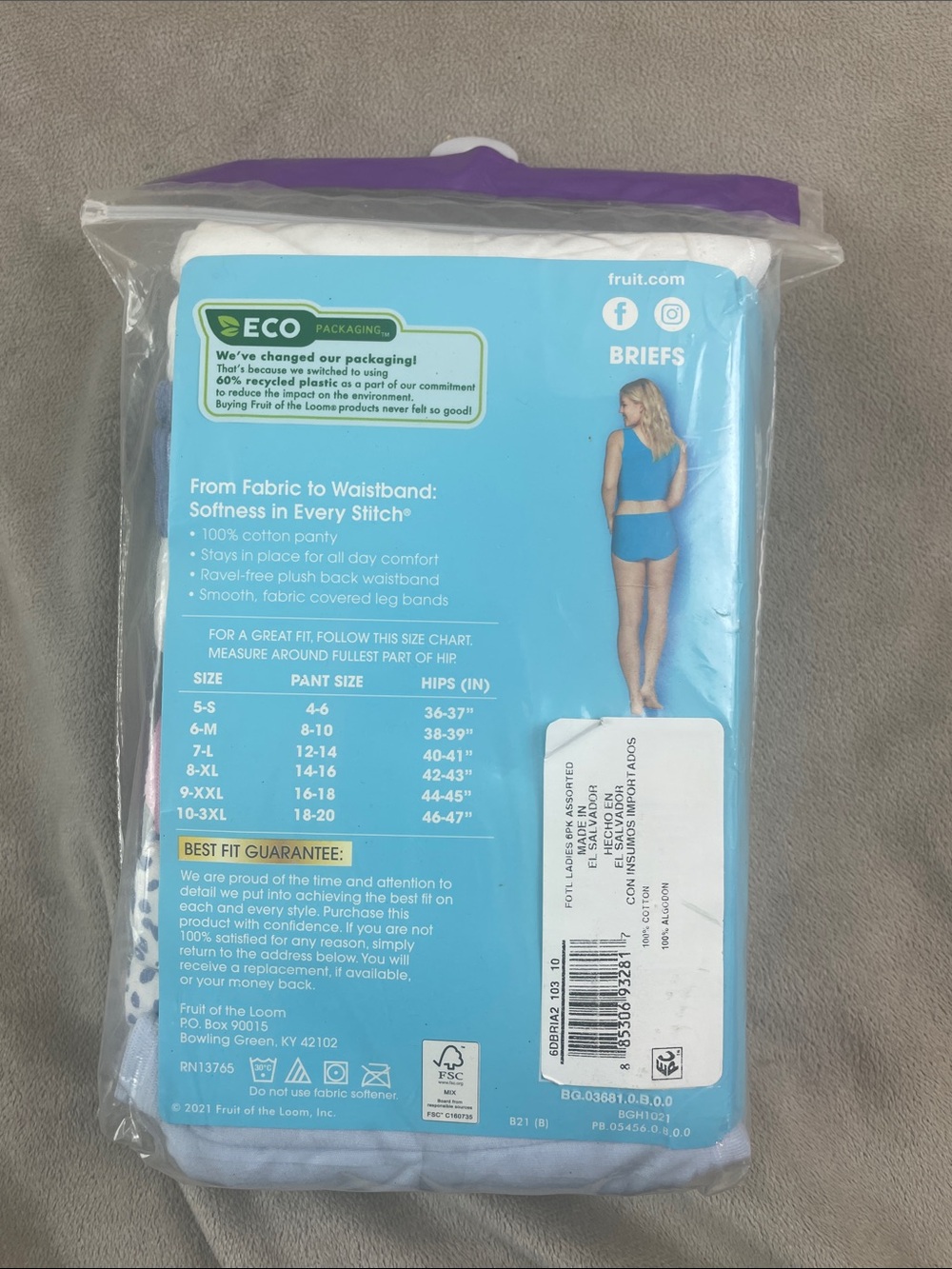 Fruit Of The Loom 6 Pack Cotton Briefs Mixed Colors - Picture 3 of 3